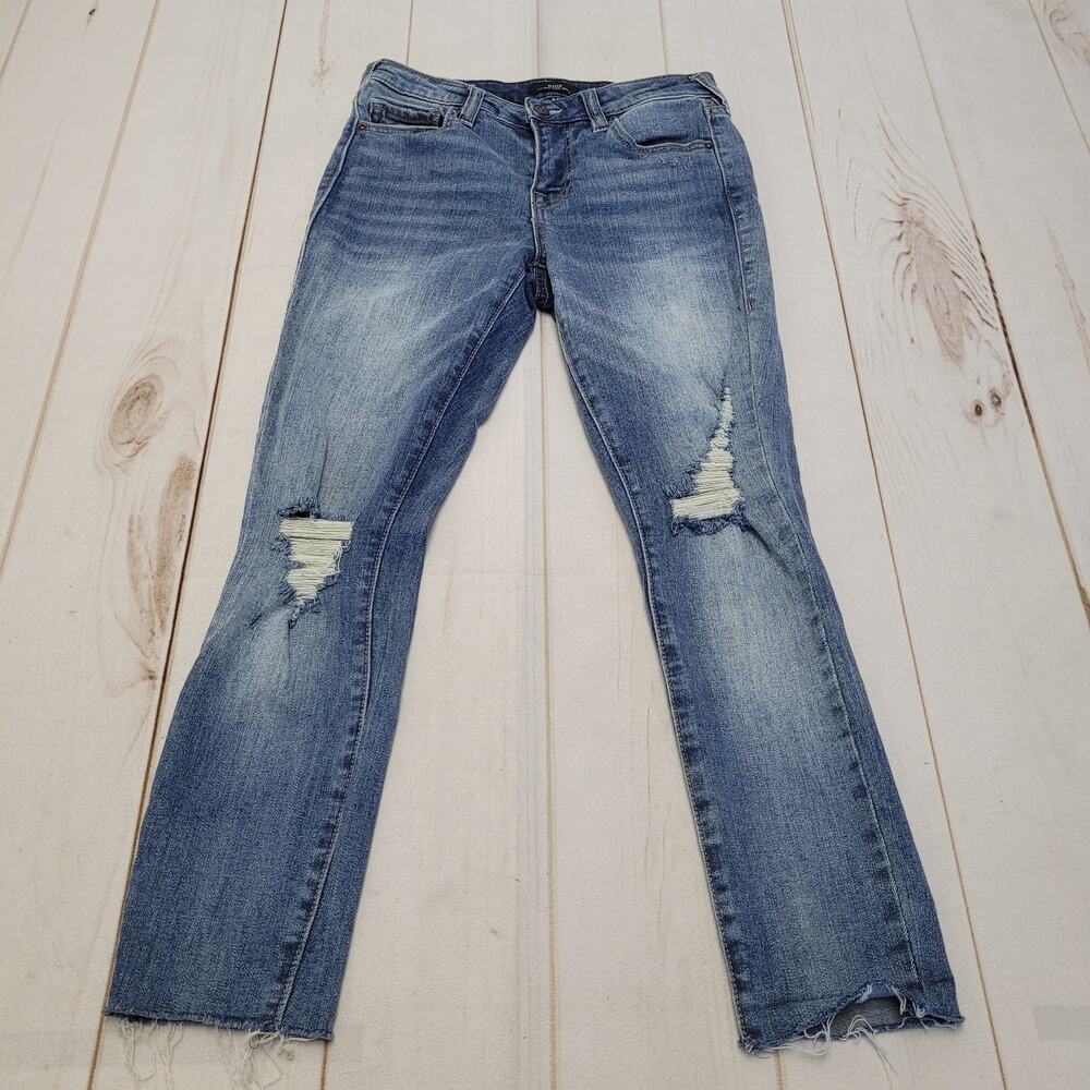 True Religion Halle mid rise super skinny jeans raw hem crop distressed 26